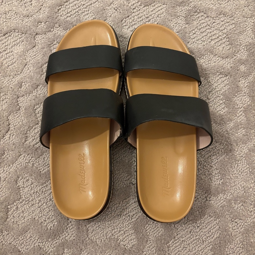 Madewell The Charley Double-Strap Slide Sandal Black Platform Neutral Summer 9.5 - Picture 2 of 4